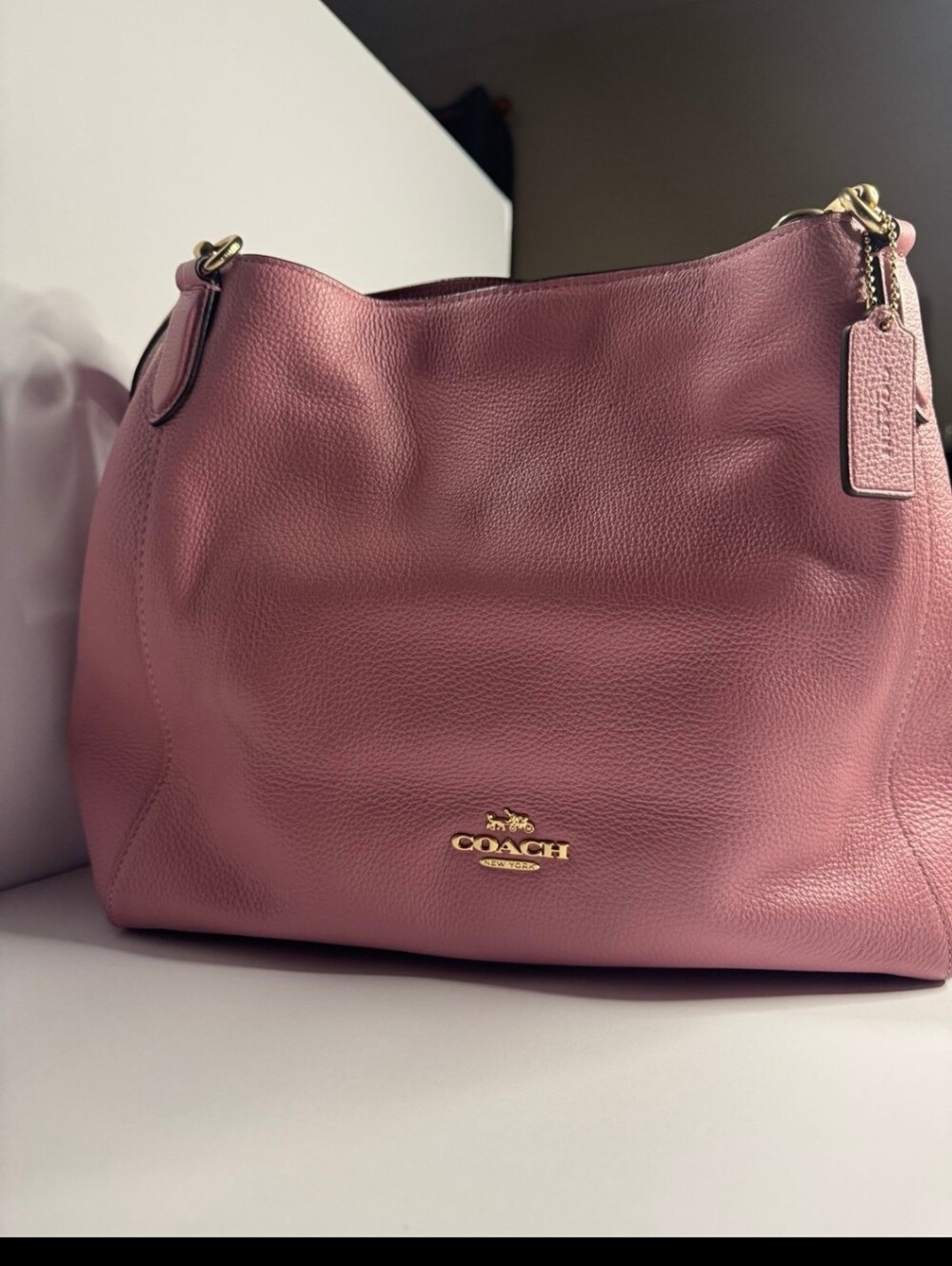 Coach Hallie Shoulder Bag True Pink Pebbled Leather 80268